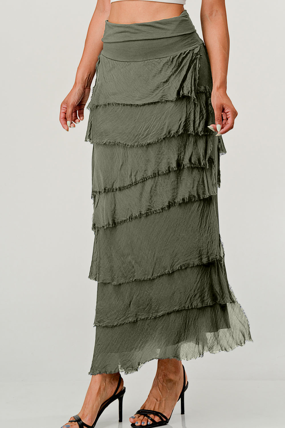 Layered Italian Raw Moda Maxi Skirt Bottom Raw Moda One Size Olive 