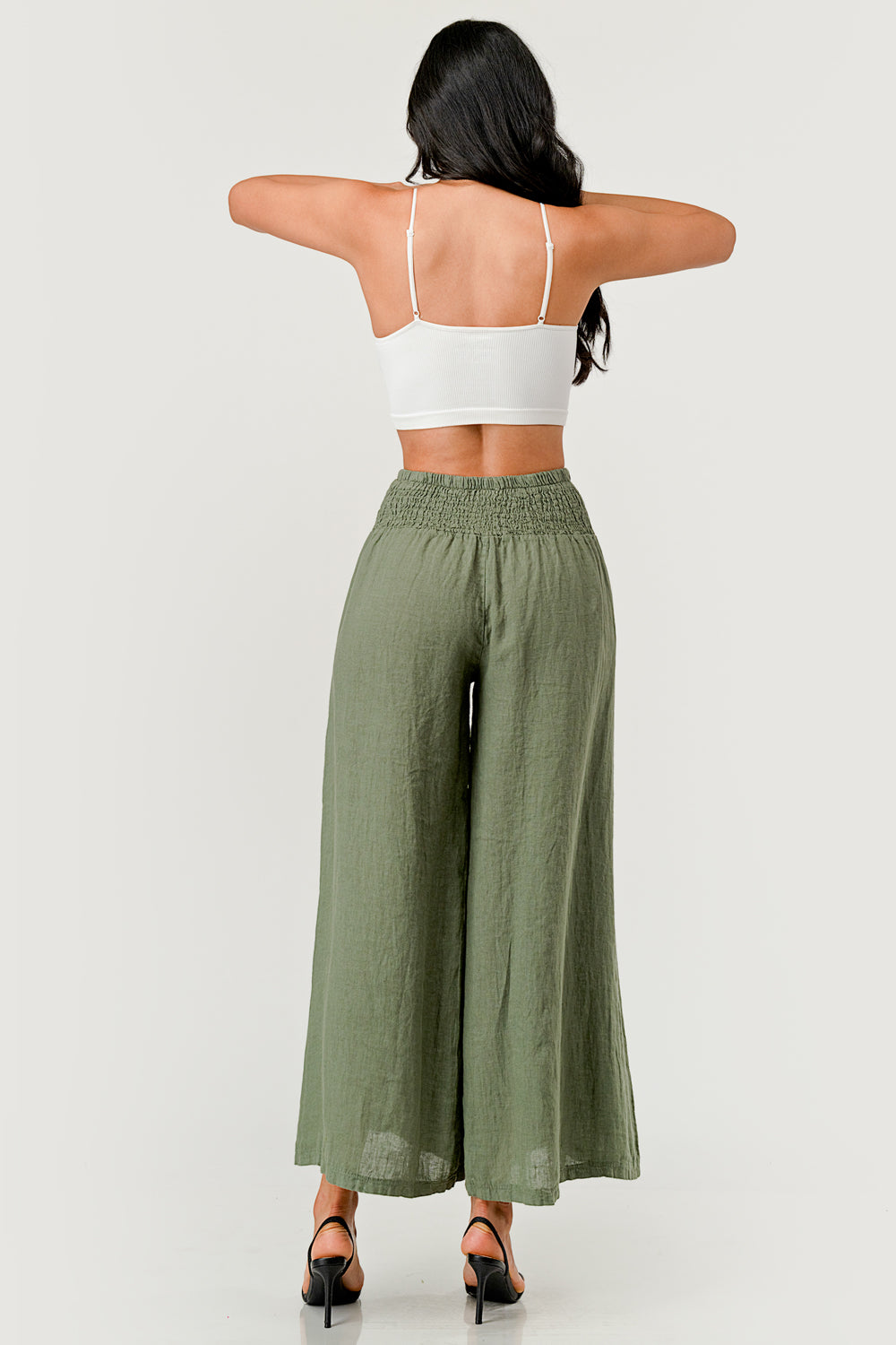 Crossover Wide Waist Linen Pants Bottom Raw Moda   