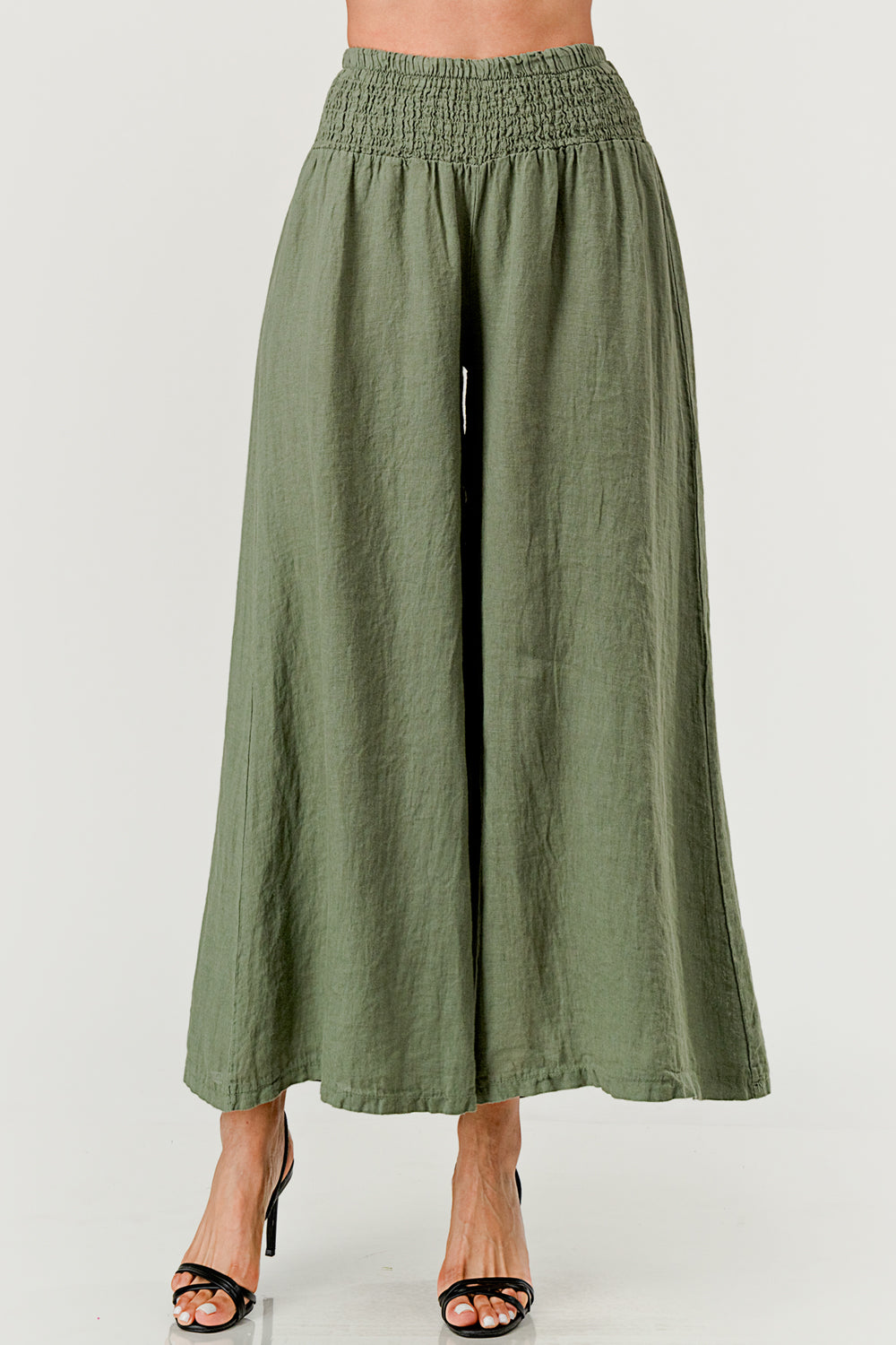 Crossover Wide Waist Linen Pants Bottom Raw Moda   