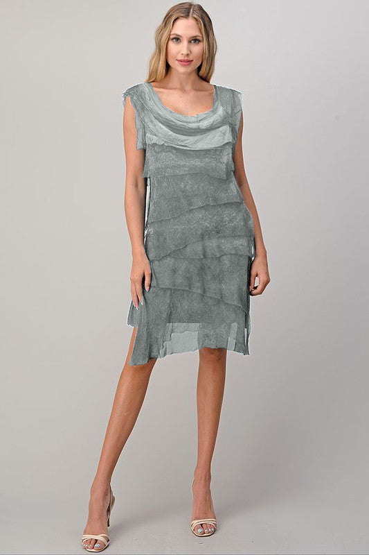 Sleeveless Raw Moda Ruffle Silky Dress Dress Raw Moda One Size Olive 