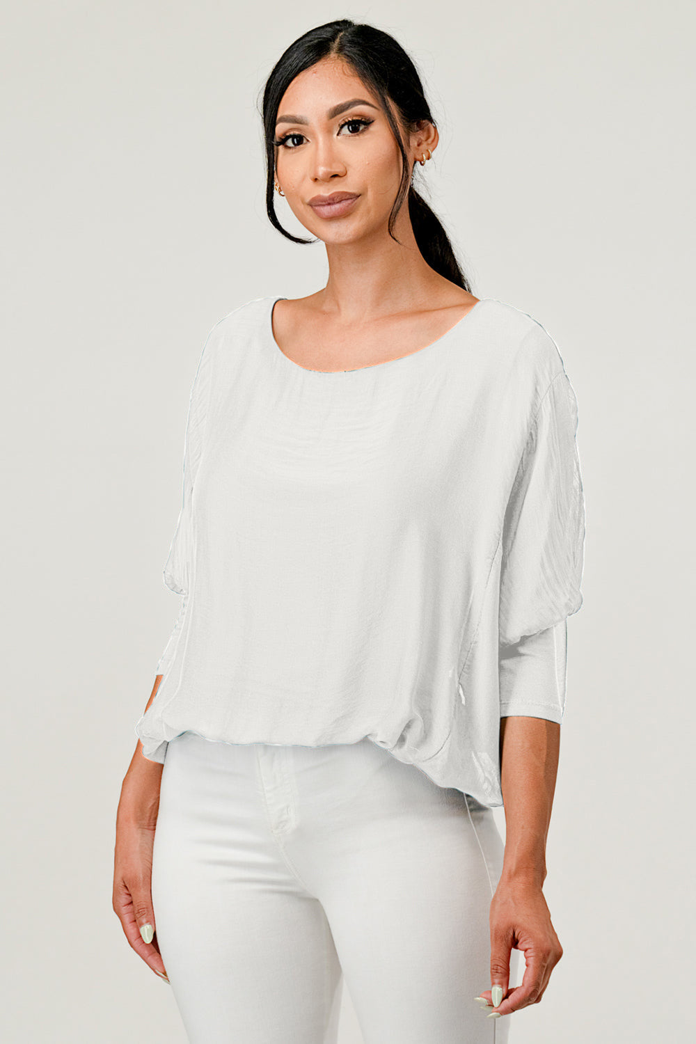 Raw Moda Solid Silk Elastic Sleeves Top Apparel & Accessories Raw Moda One Size White 