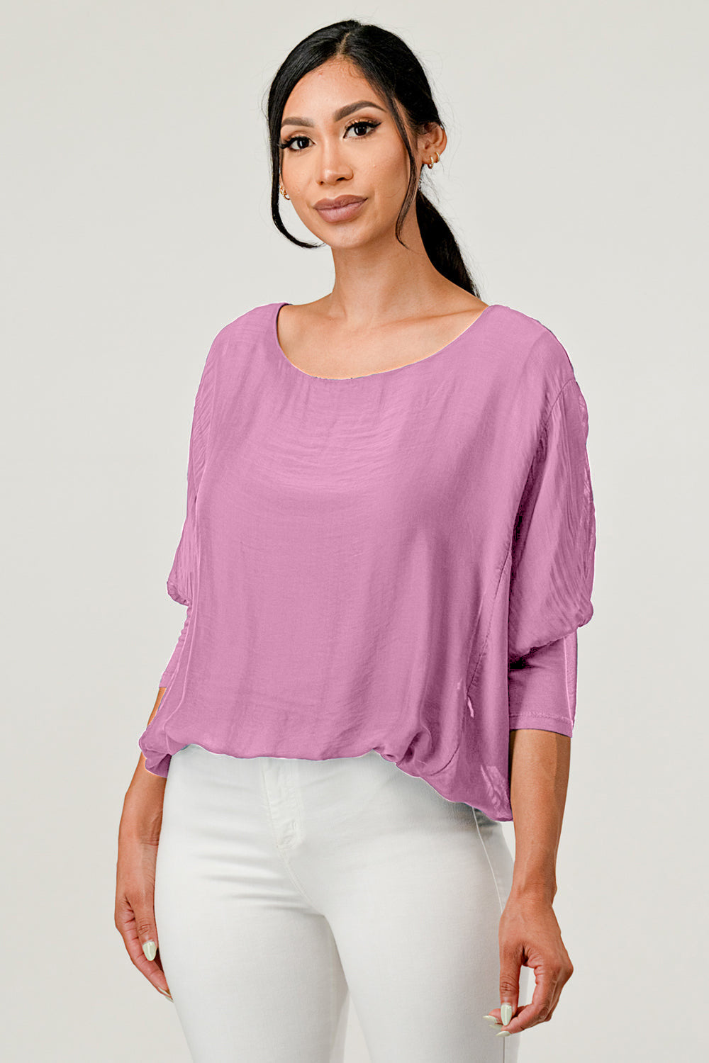 Raw Moda Solid Silk Elastic Sleeves Top Apparel & Accessories Raw Moda One Size Pink 