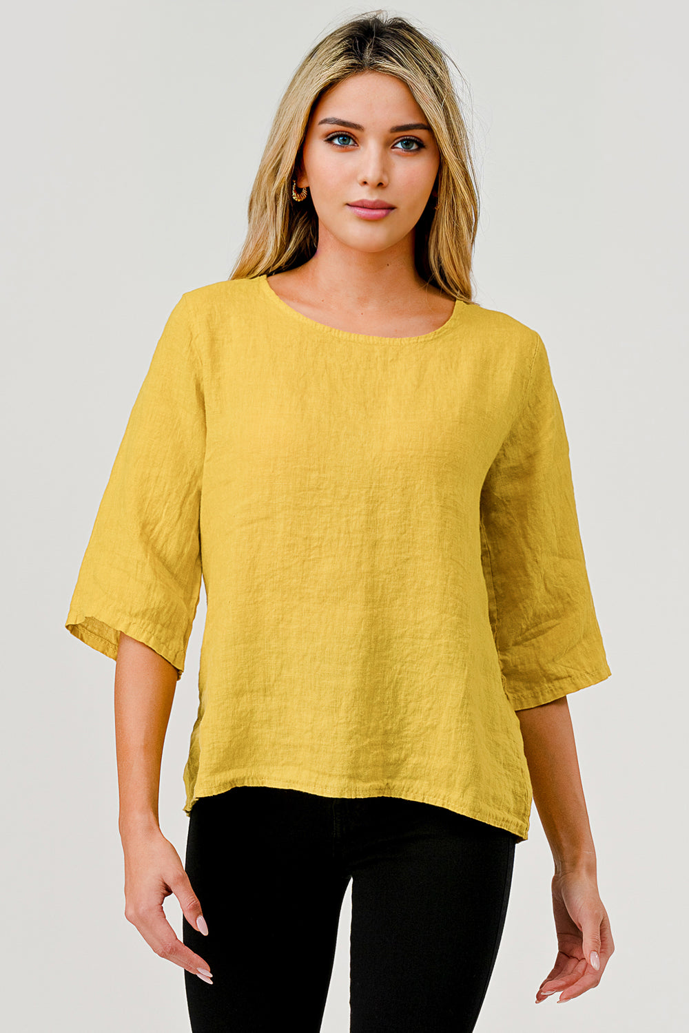 Raw Moda Short Sleeves Back Button Linen Top - Raw Moda