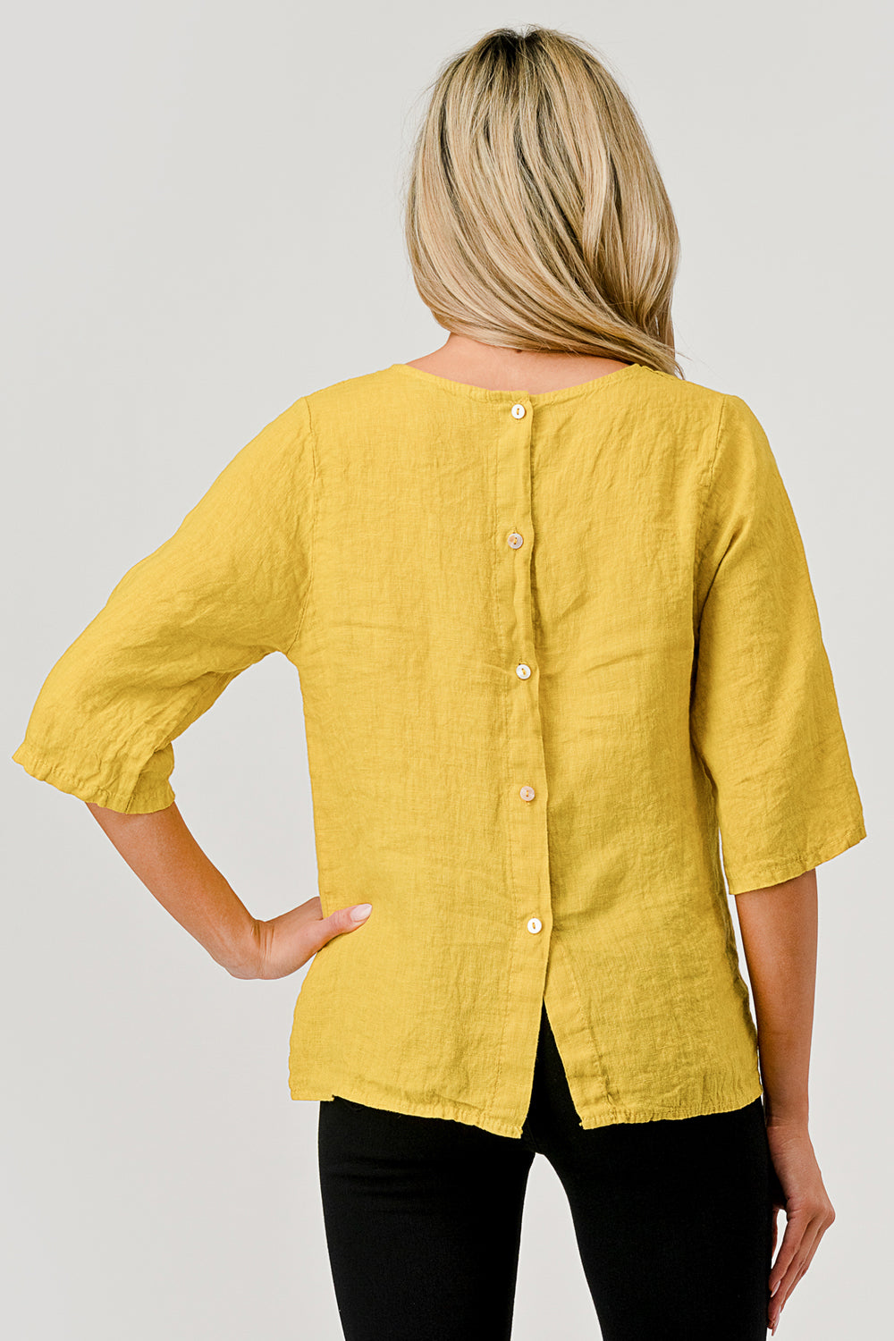 Raw Moda Short Sleeves Back Button Linen Top - Raw Moda