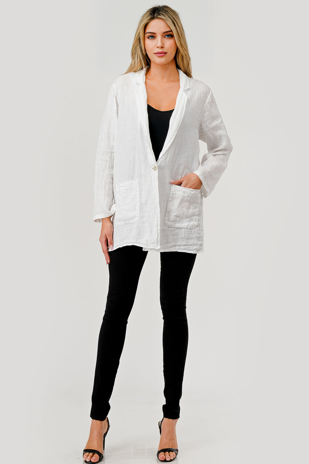 Raw Moda Linen Blazer w Pockets