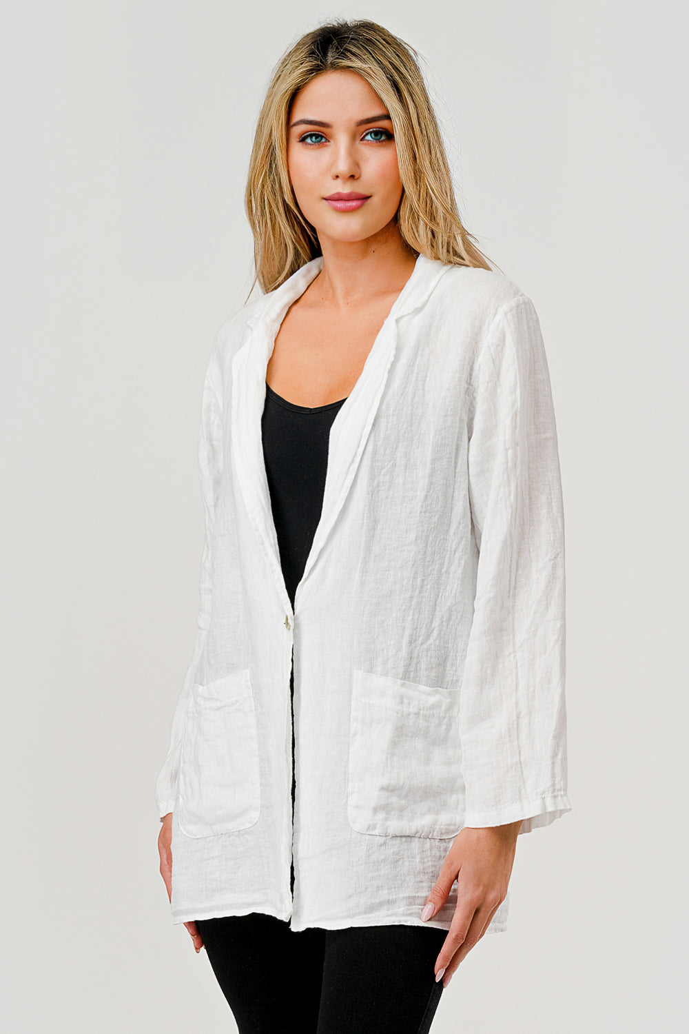 Raw Moda Linen Blazer w Pockets