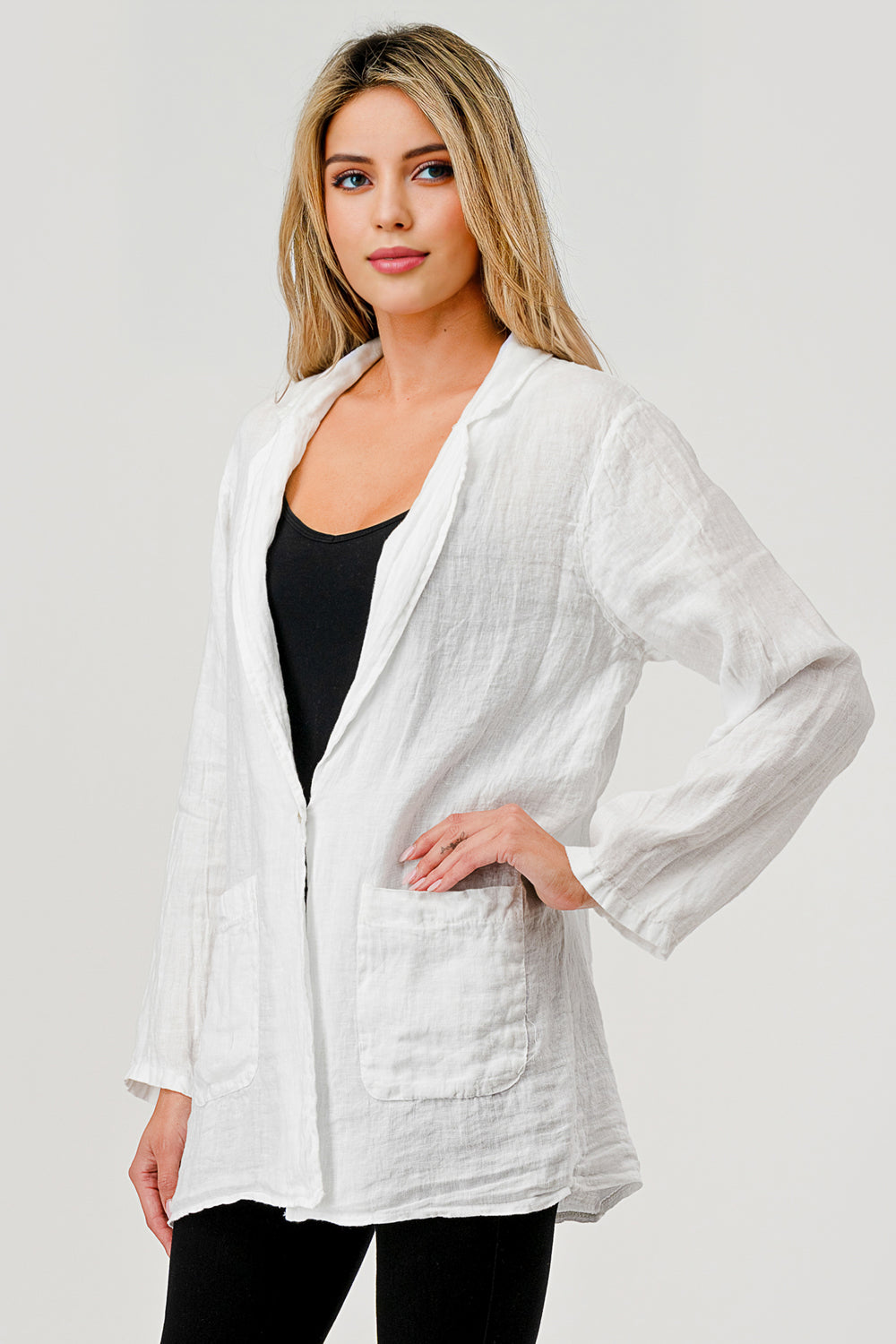 Raw Moda Linen Blazer w Pockets