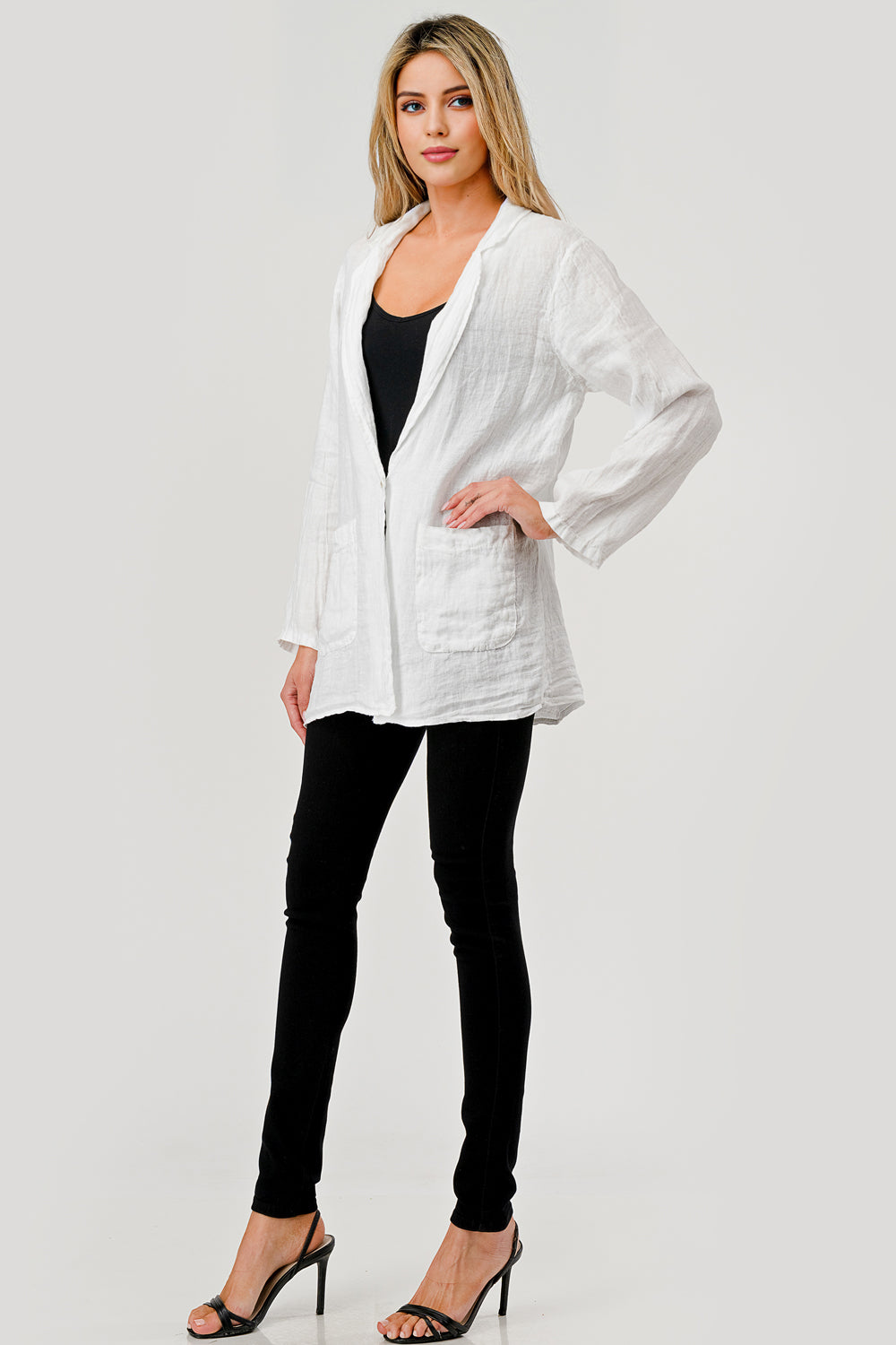 Raw Moda Linen Blazer w Pockets