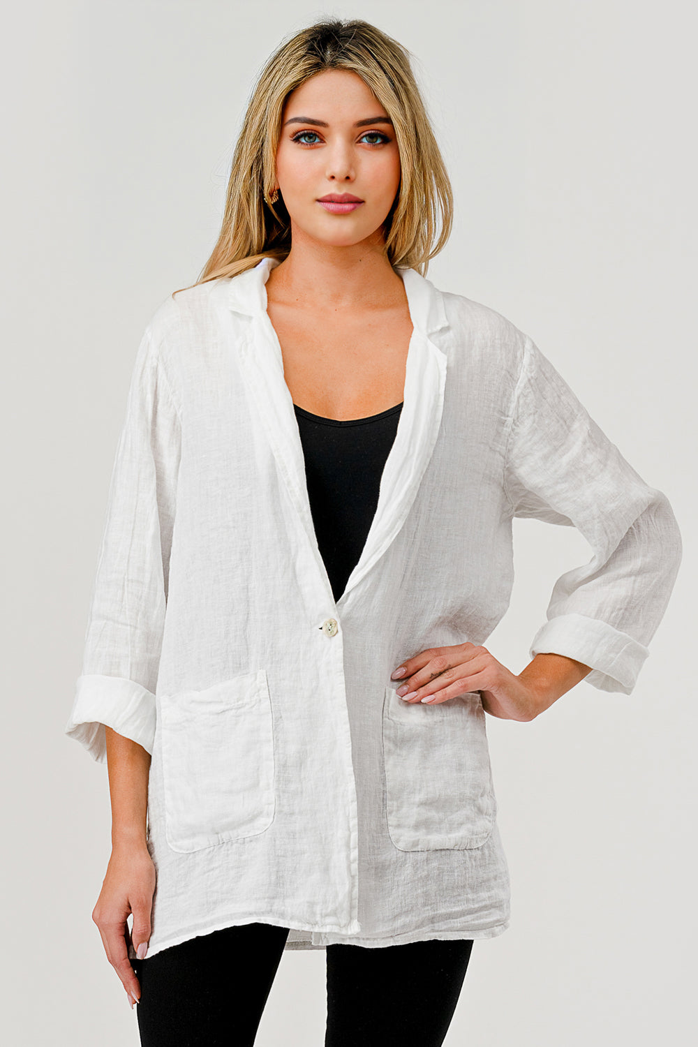 Raw Moda Linen Blazer w Pockets