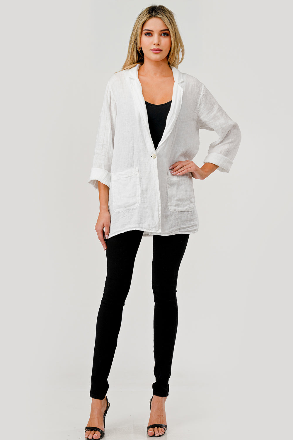 Raw Moda Linen Blazer w Pockets