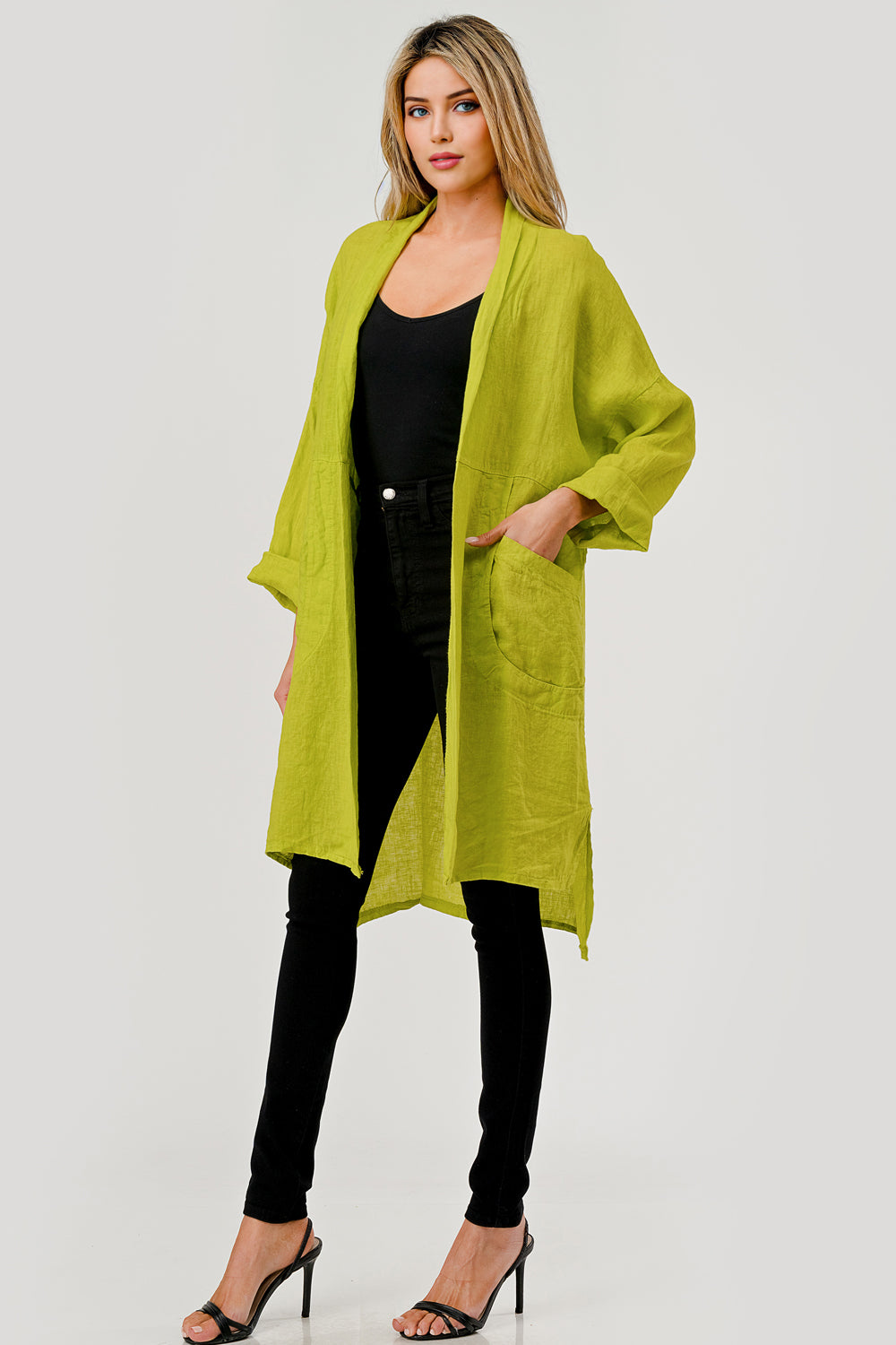 Long italian Linen Cardigan w Packets - Raw Moda