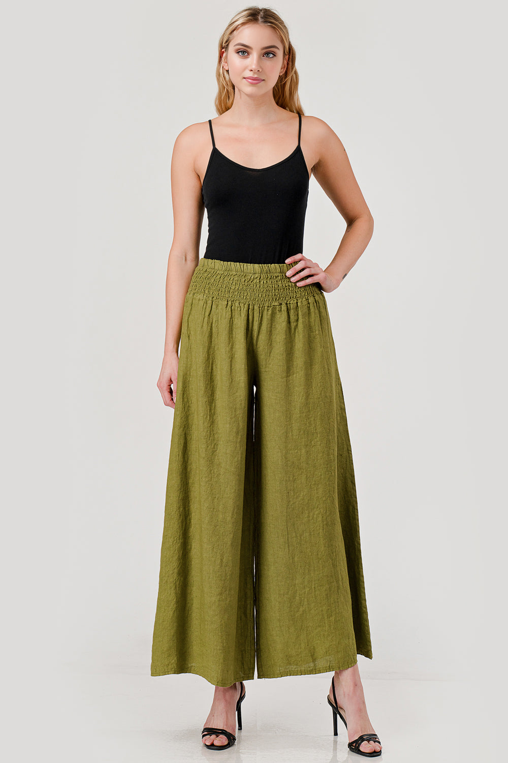 Crossover Wide Waist Linen Pants - Raw Moda