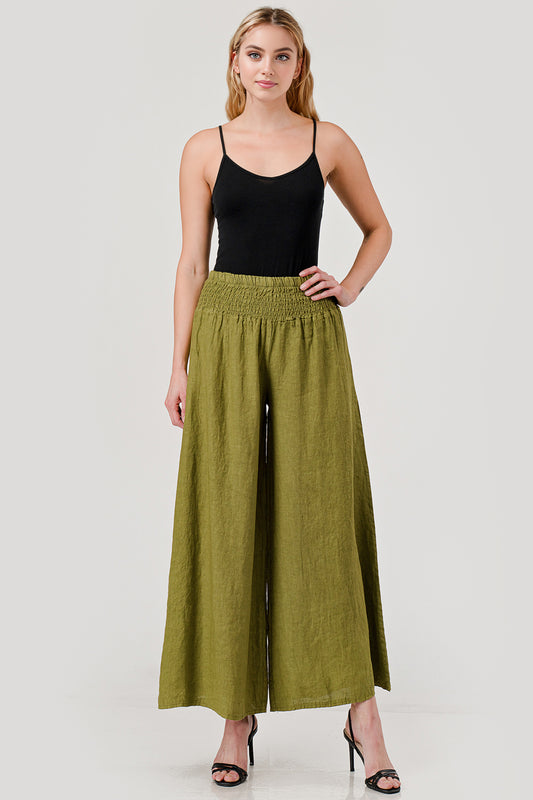 Crossover Wide Waist Linen Pants