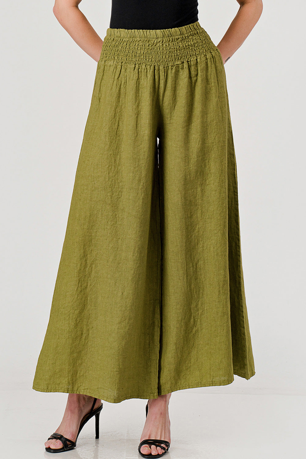 Crossover Wide Waist Linen Pants - Raw Moda