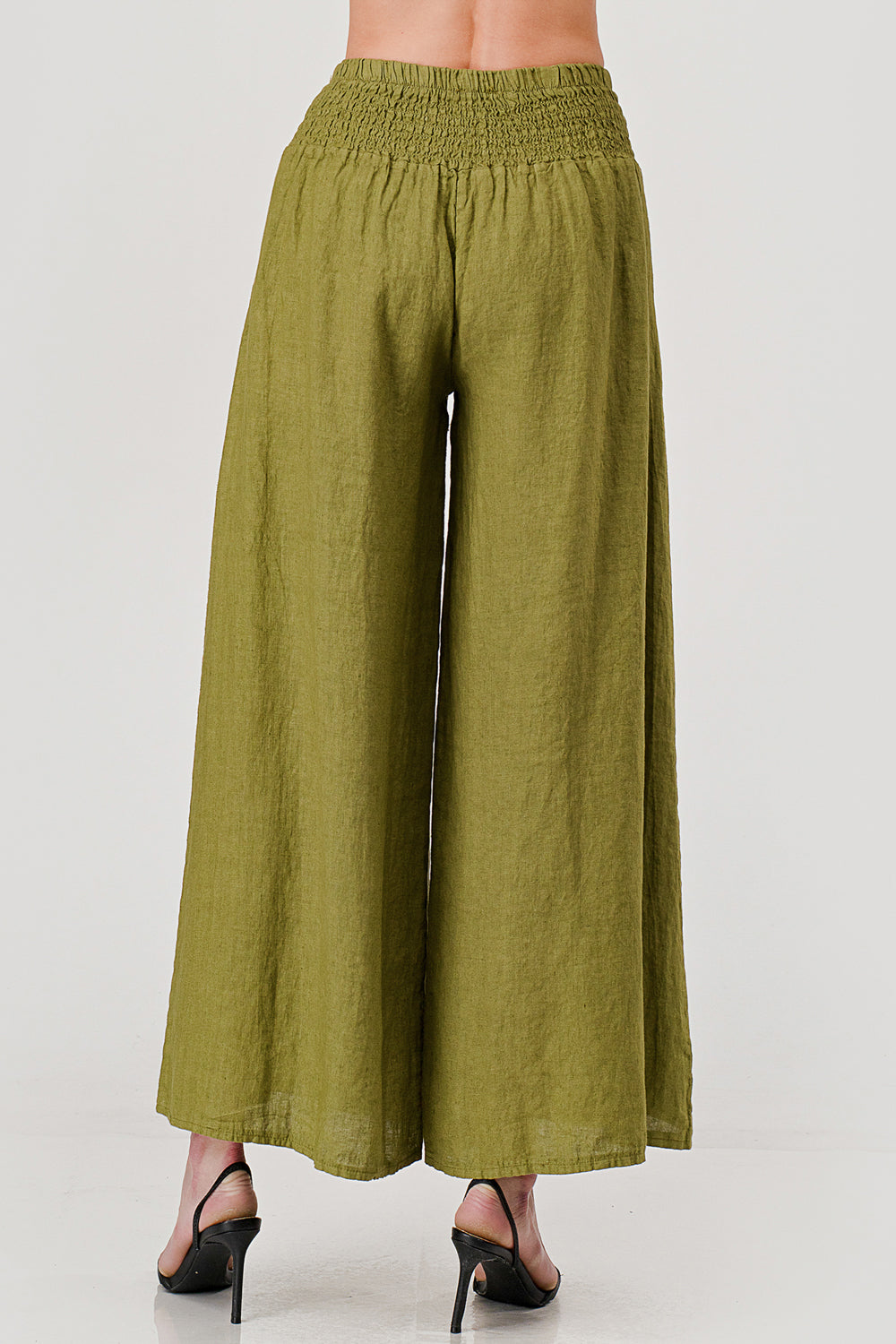 Crossover Wide Waist Linen Pants - Raw Moda