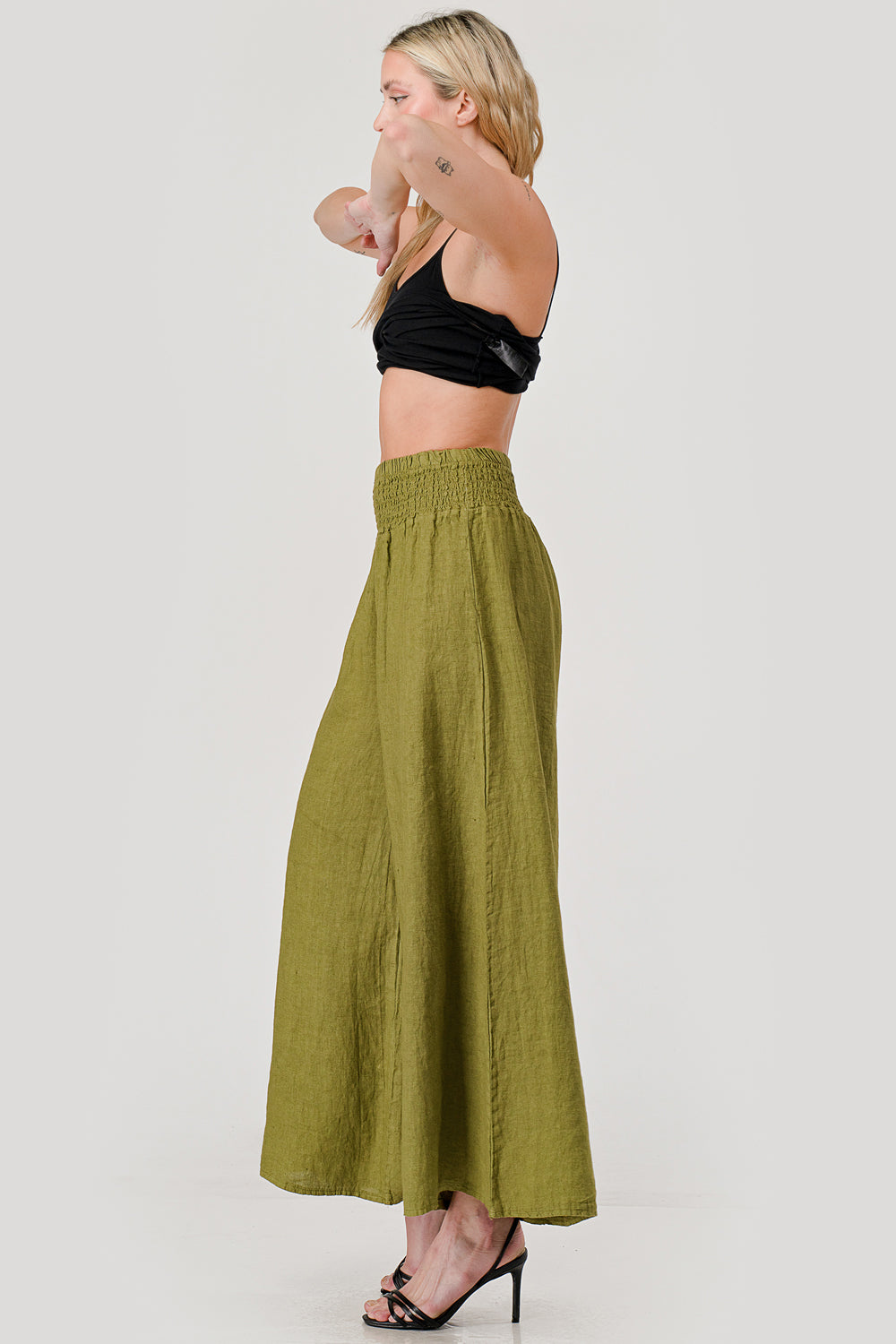 Crossover Wide Waist Linen Pants - Raw Moda