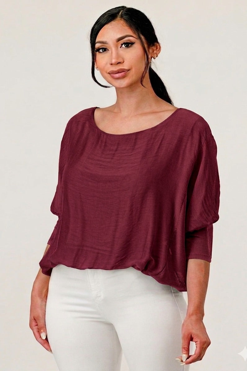 Raw Moda Solid Silk Elastic Sleeves Top