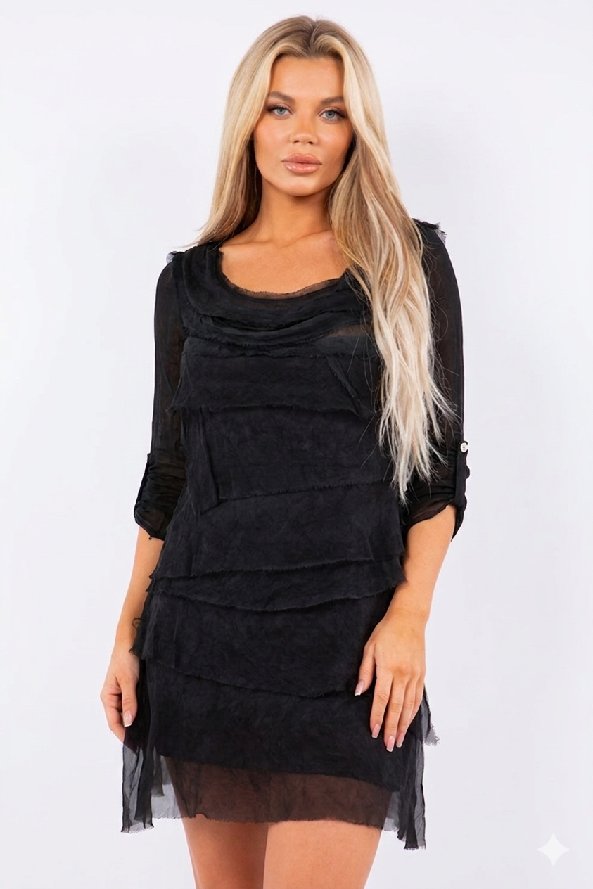 Raw Moda Italian Long Sleeve Ruffle Dress