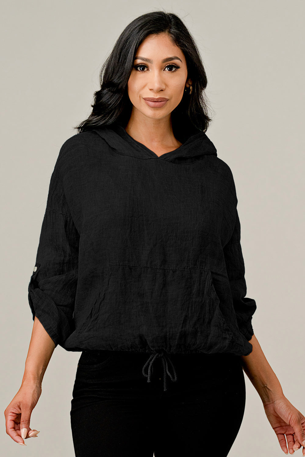 Italian Linen Blouse With Hoodie