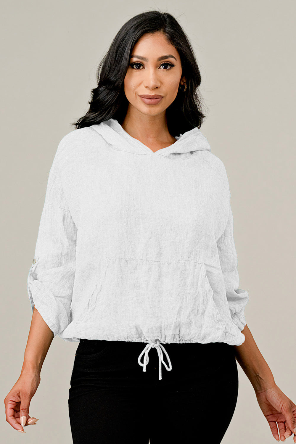 Italian Linen Blouse With Hoodie
