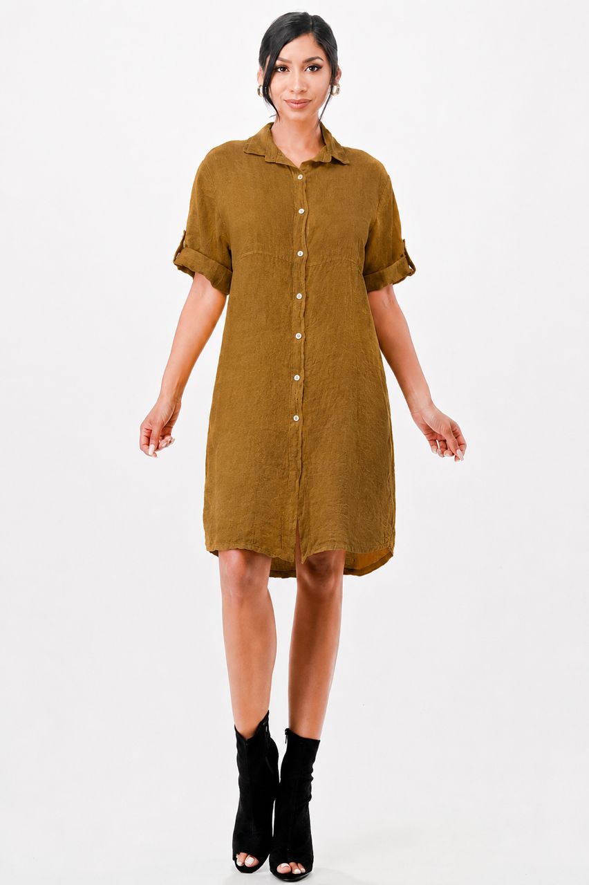 Long Linen Button Shirt Dress