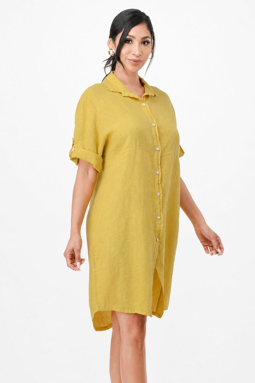 Long Linen Button Shirt Dress