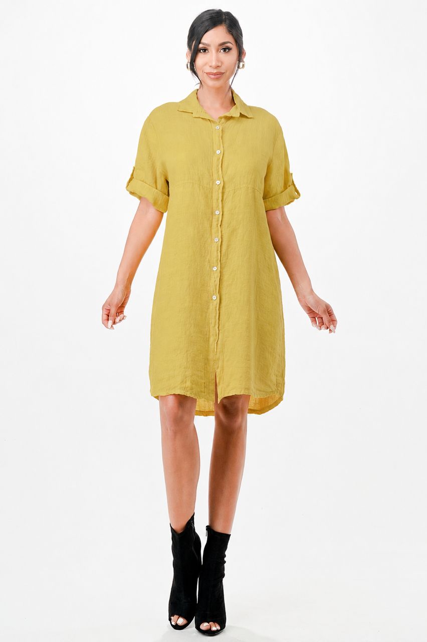 Long Linen Button Shirt Dress