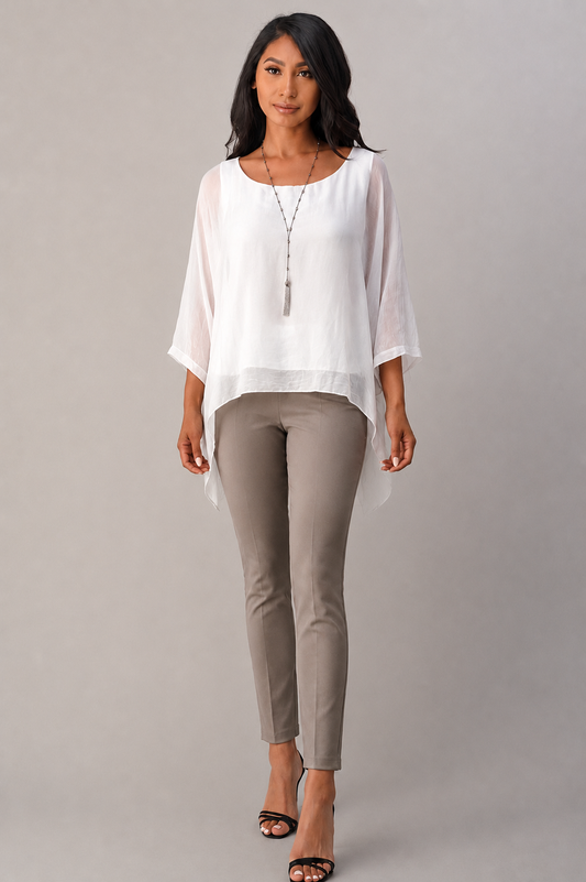 Italian Plain Silky Raw Moda Top  Waterfall Sides