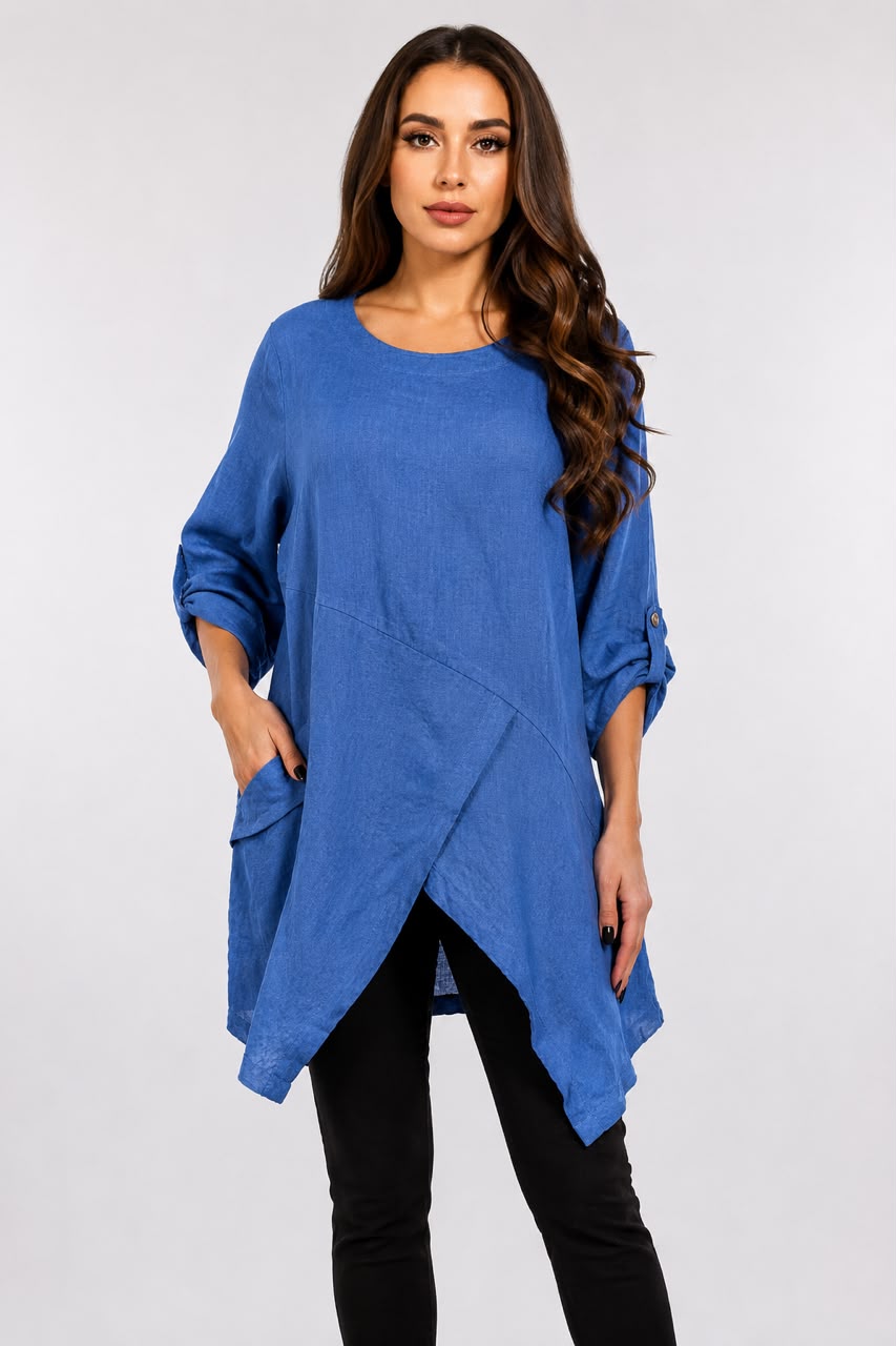 Raw Moda Asymmetric Single Pocket Linen Tunic
