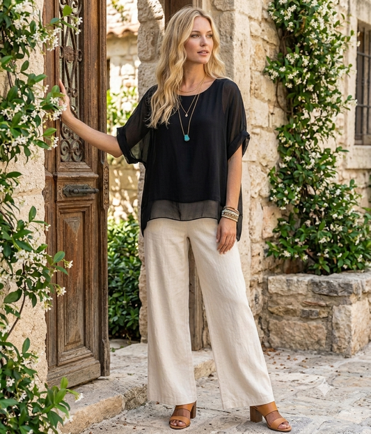 Italian Solid Silky Top Raw Moda