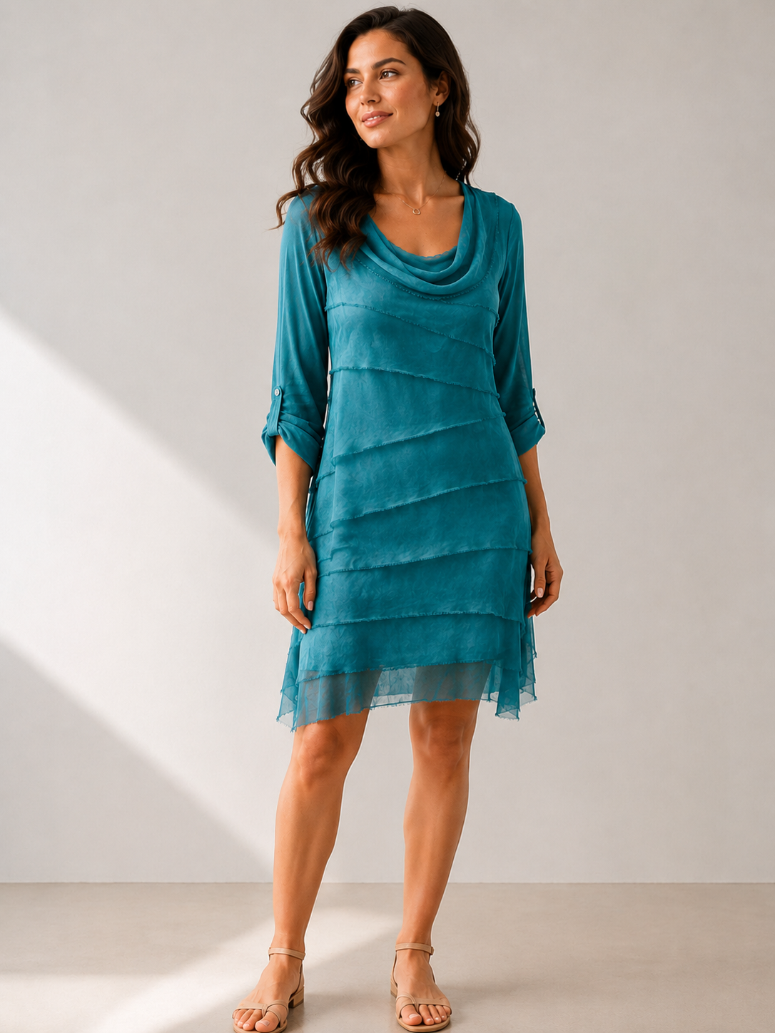 Raw Moda Italian Long Sleeve Ruffle Dress
