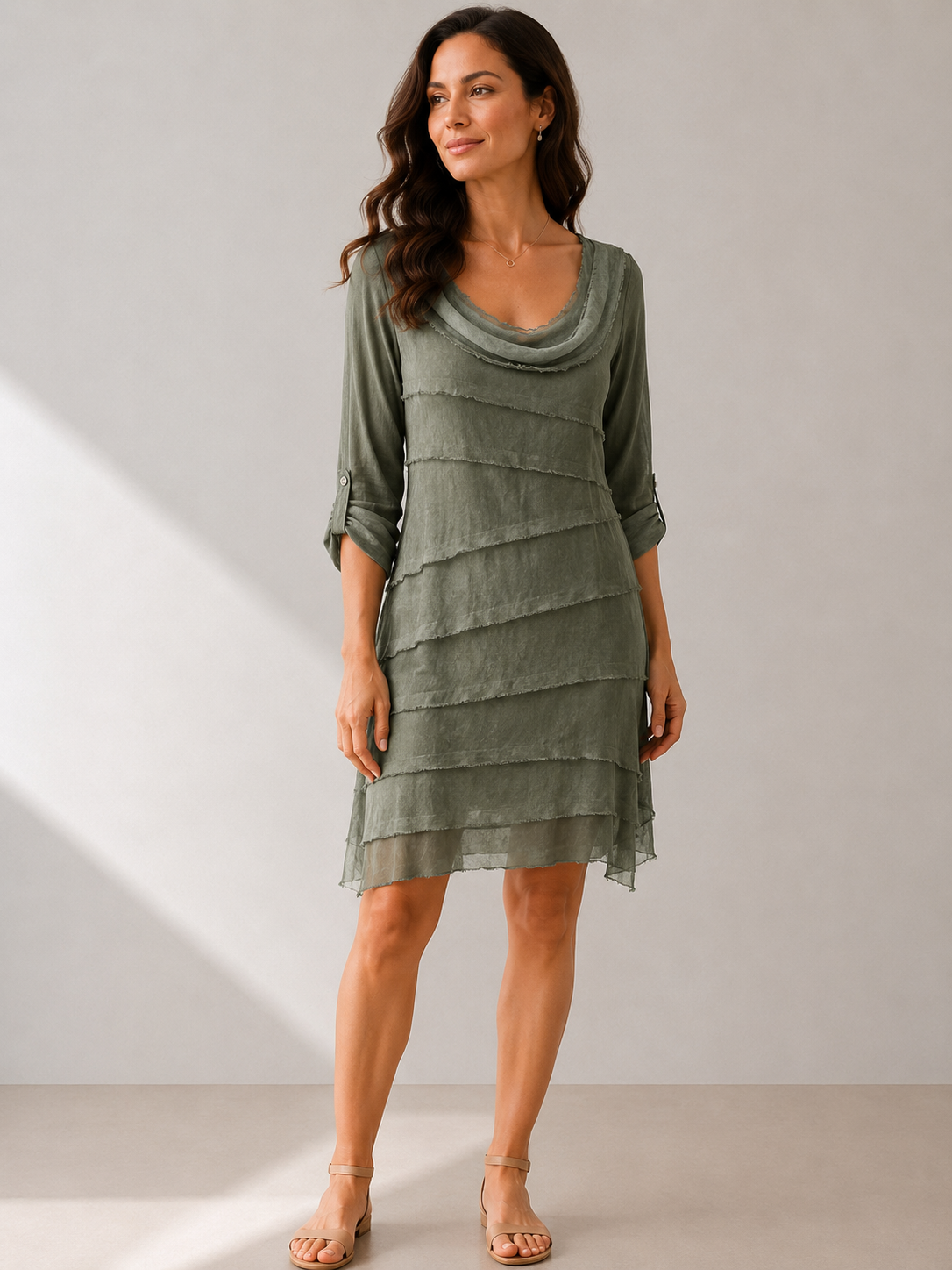 Raw Moda Italian Long Sleeve Ruffle Dress
