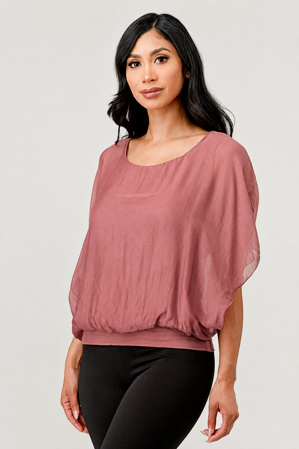 Solid Silk Banded Bottom Top