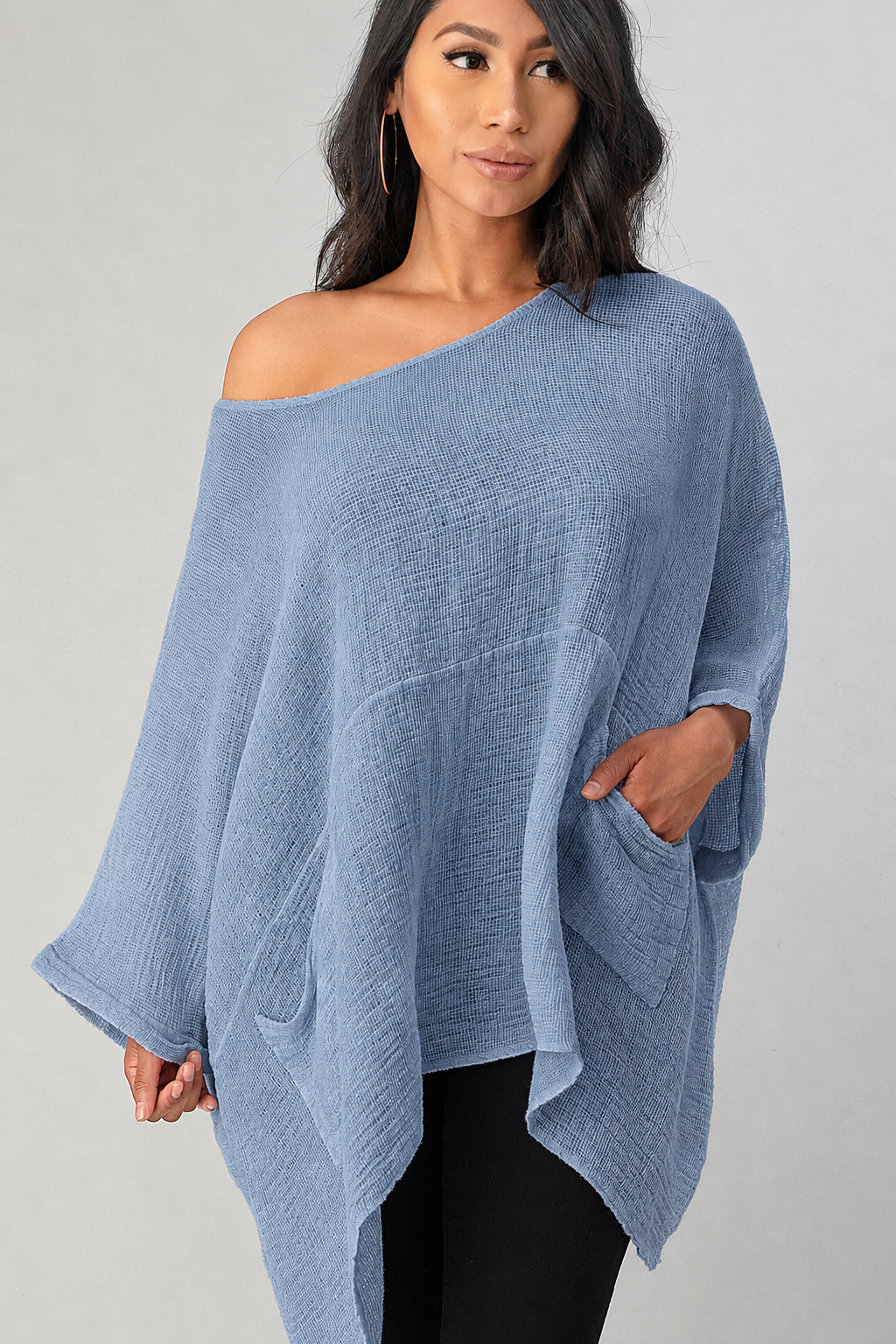 Big Cut Glora Linen Tunic With Front Pockets