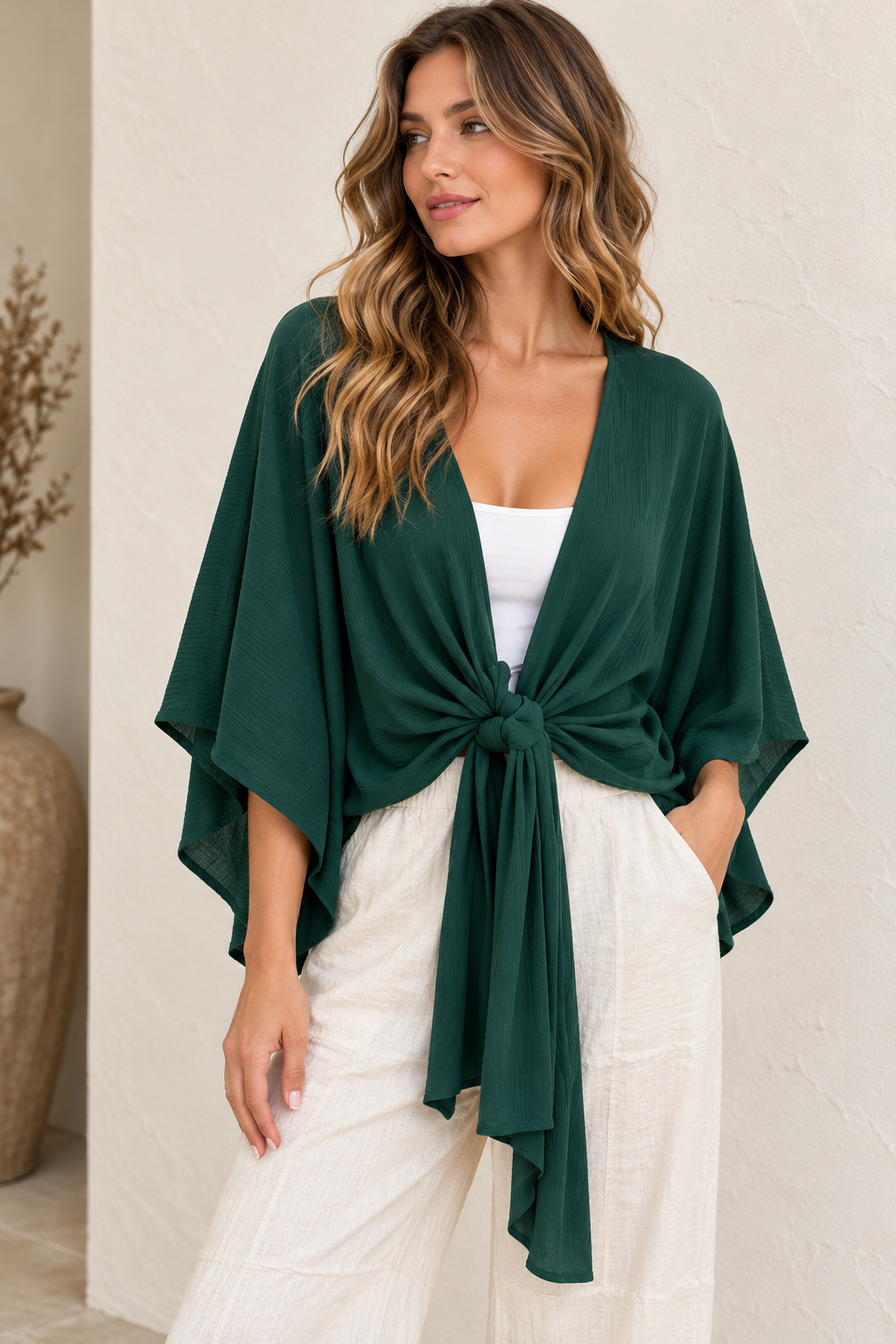 Emerland Tie Front Kimono