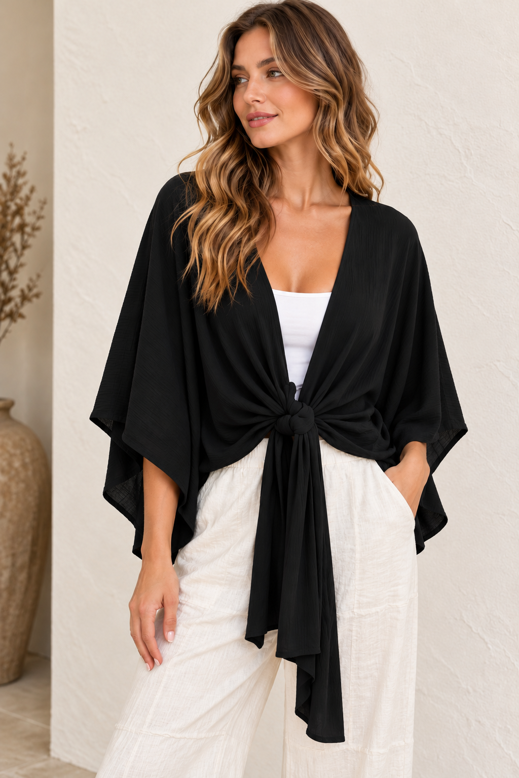 Emerland Tie Front Kimono