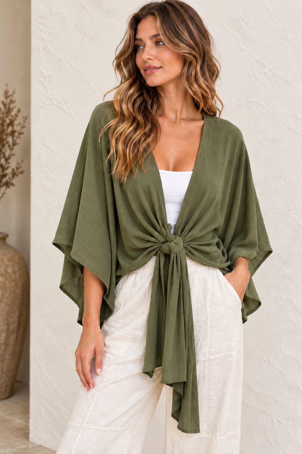Emerland Tie Front Kimono