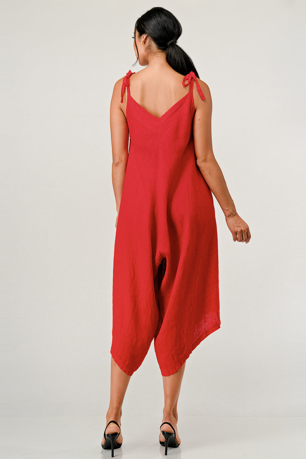 V Neck Linen Italian Romper Dress Raw Moda   