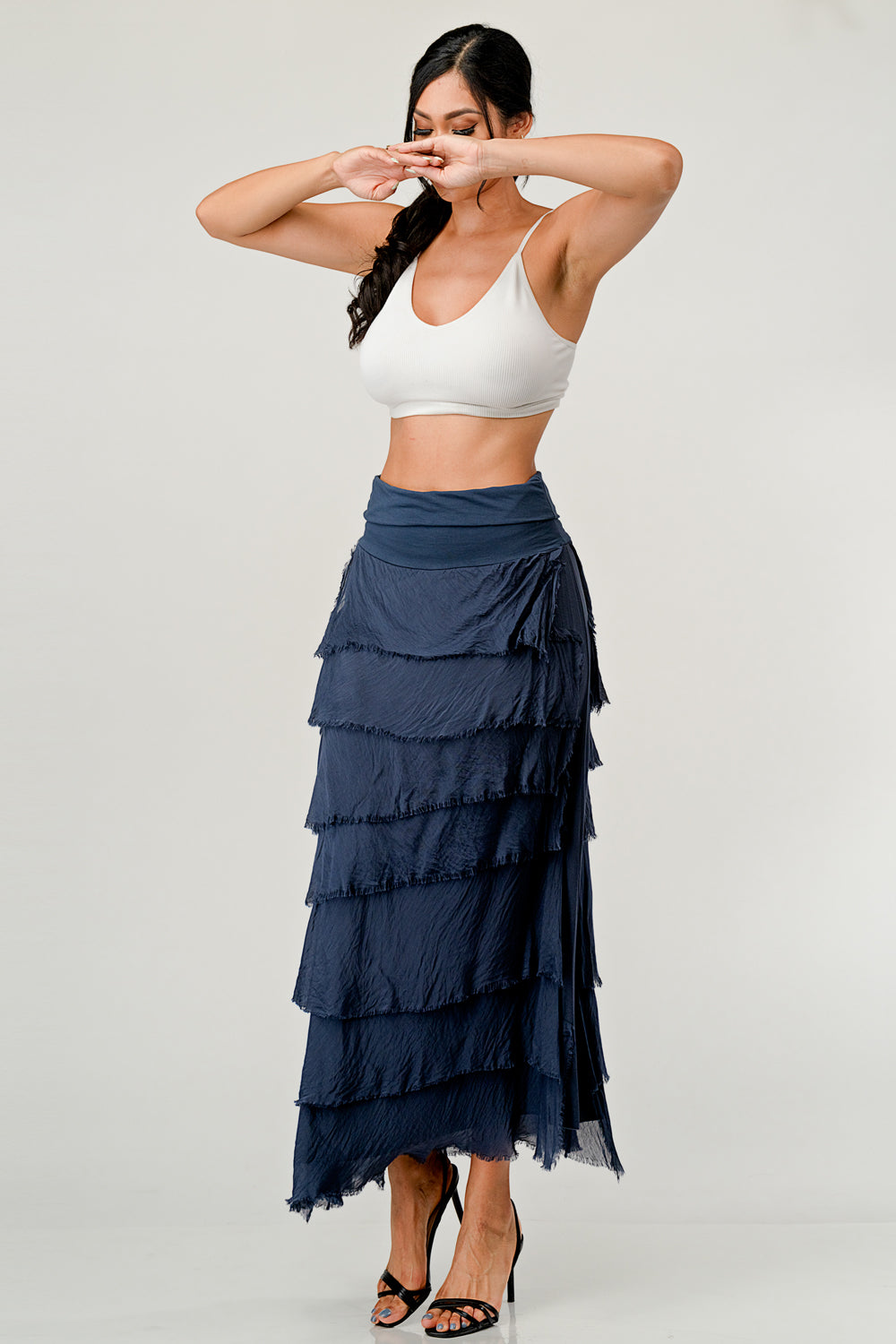 Layered Italian Raw Moda Maxi Skirt Bottom Raw Moda   