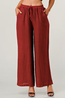 Elastic Waist Linen Pants w Pockets
