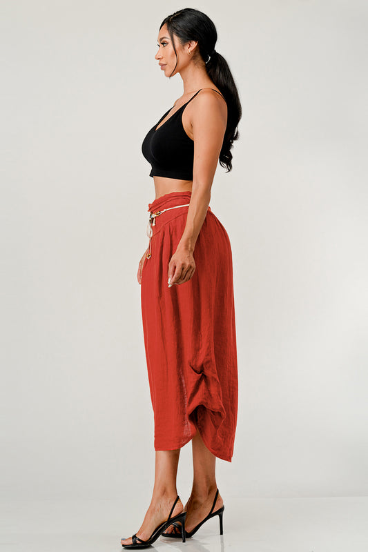 Raw Moda Italian Luna Ring  Belt Linen Skirt Bottom Raw Moda   