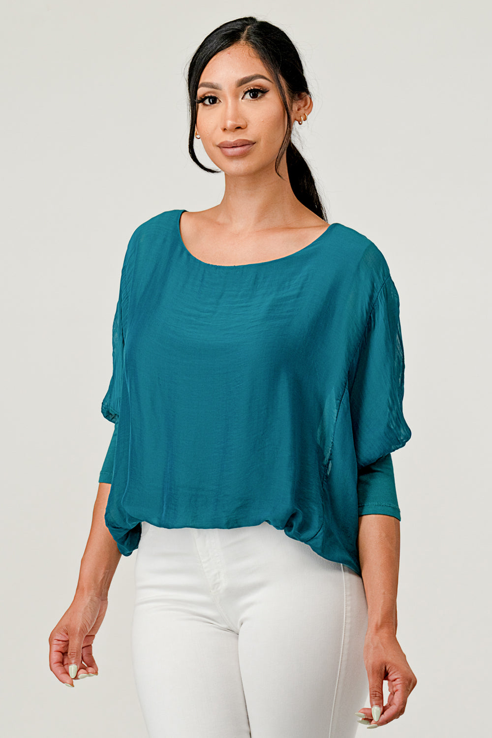 Raw Moda Solid Silk Elastic Sleeves Top Apparel & Accessories Raw Moda One Size teal 