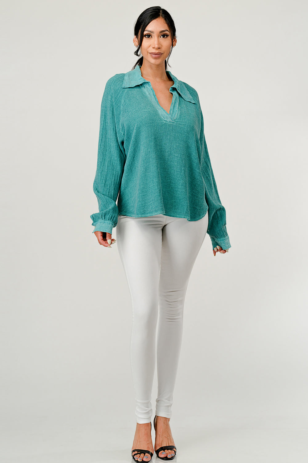 Wide Collar Linen Blouse  Raw Moda   