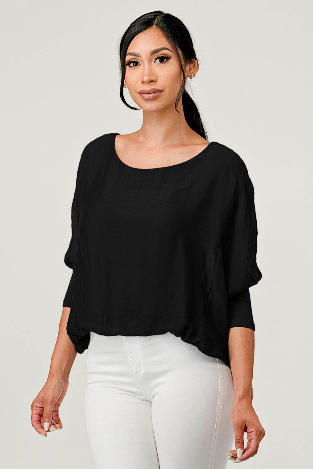 Raw Moda Solid Silk Elastic Sleeves Top Apparel & Accessories Raw Moda One Size Black 