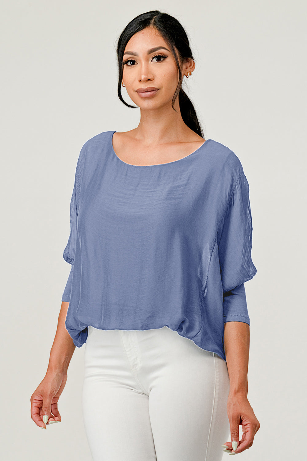 Raw Moda Solid Silk Elastic Sleeves Top Apparel & Accessories Raw Moda One Size Blue 