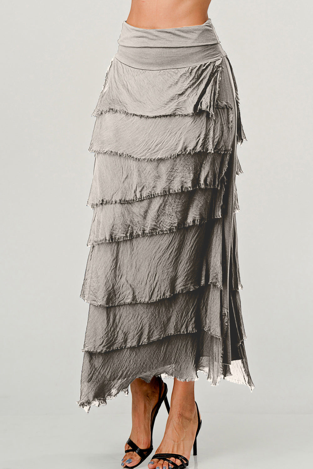 Layered Italian Raw Moda Maxi Skirt Bottom Raw Moda One Size Taupe 