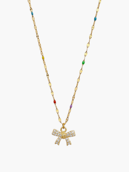 Mini Bow Zirconia Colorful Chain Necklace