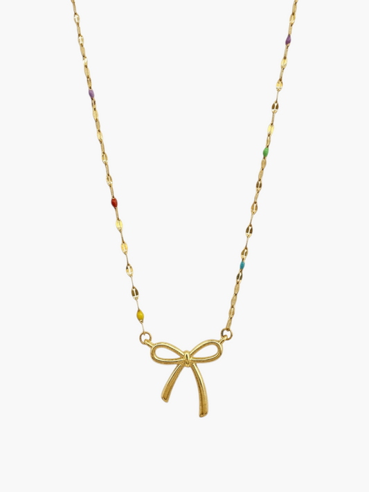 Bow Side Hang Colorful Chain Necklace