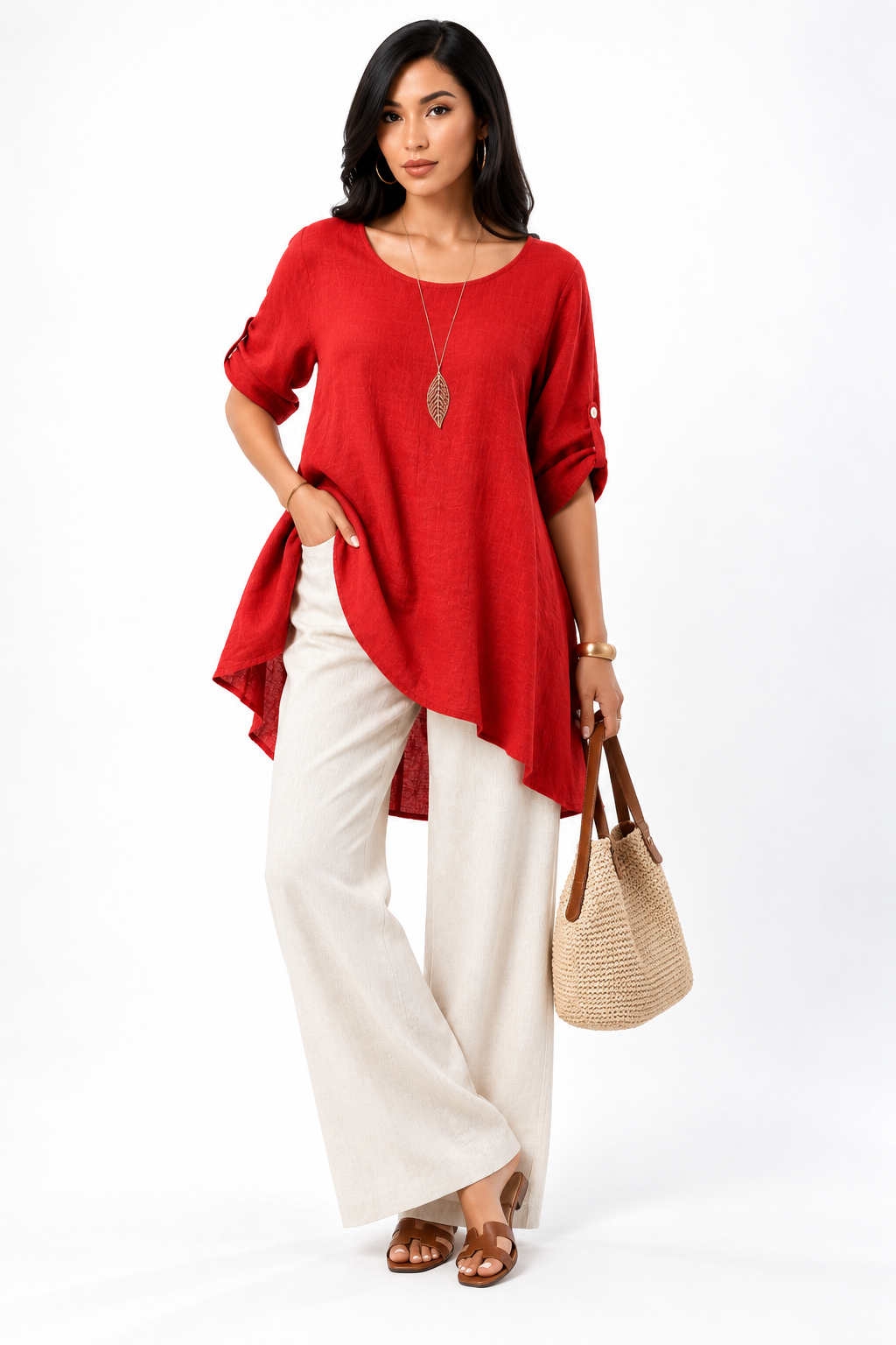 Long Italian Linen Button Back Top Tunic