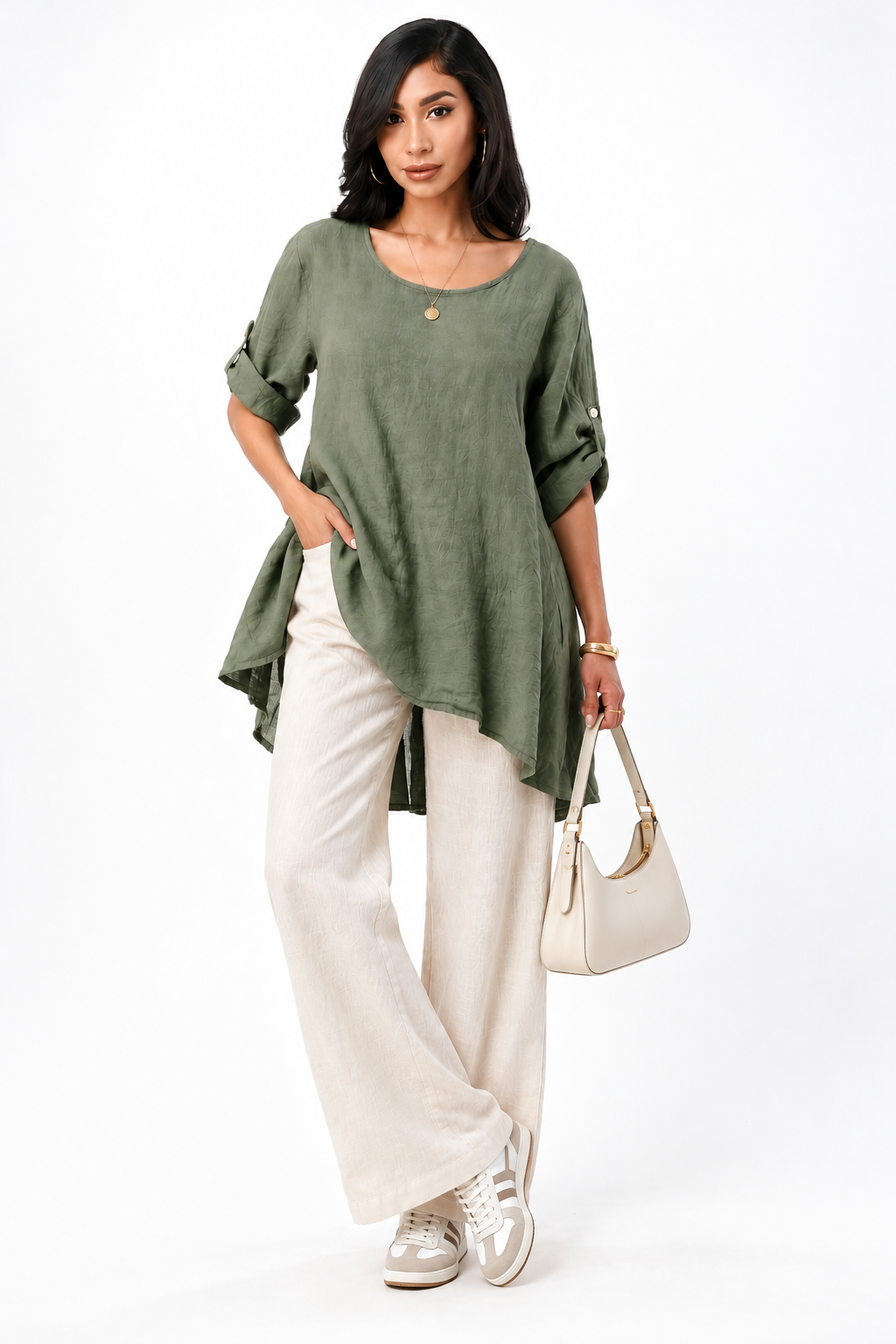 Long Italian Linen Button Back Top Tunic